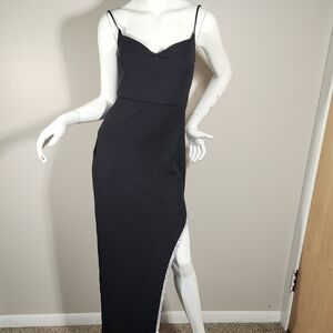 Chic Asymmetrical Black Dress with Silver Trim